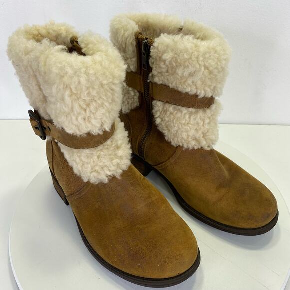 UGG Blayre II Shearling Leather Ankle Boot Womens 6 Chestnut Brown Winter Cozy - Picture 7 of 15